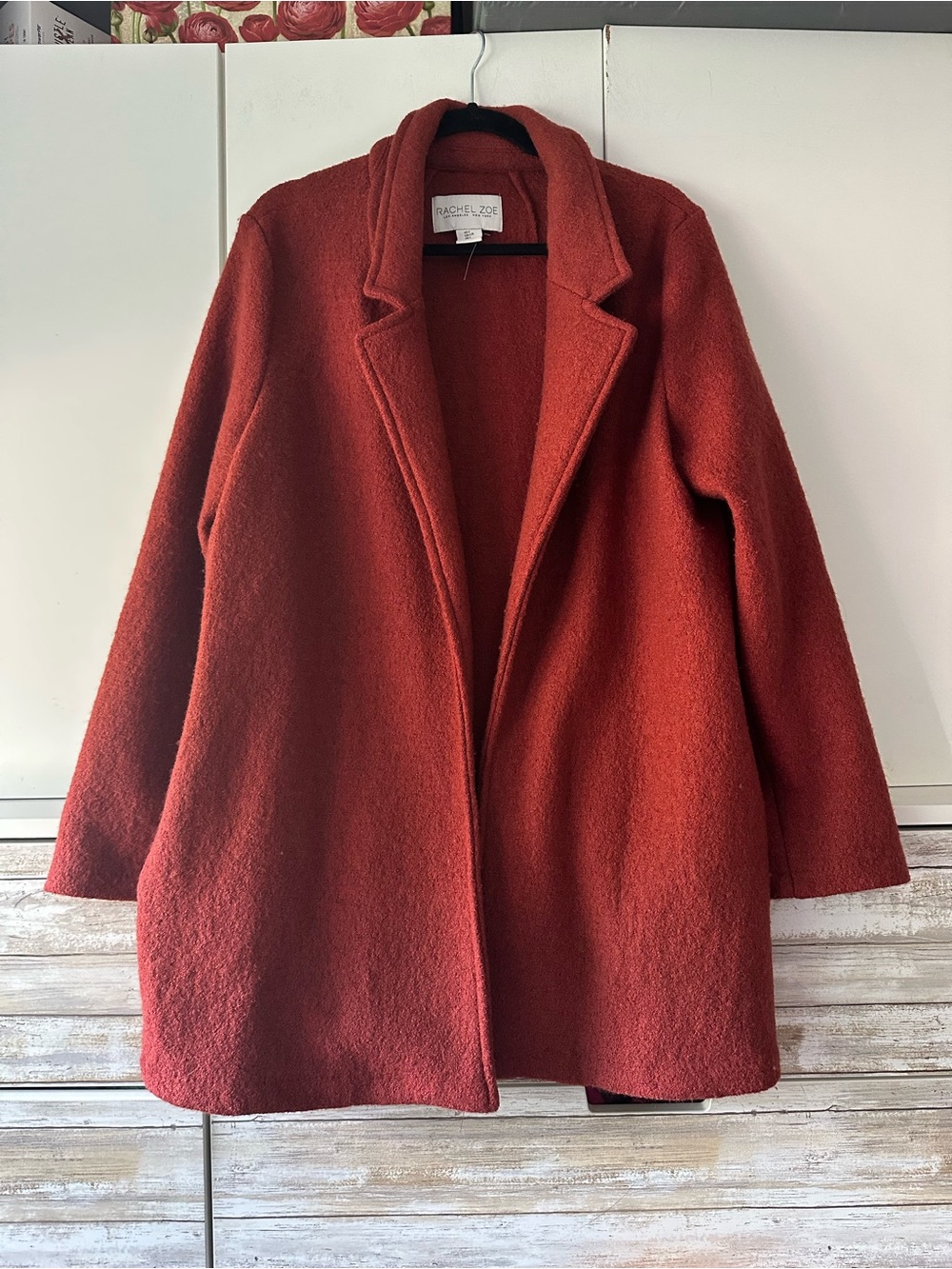 Rachel Zoe Rust-Red Open Front Wool Peacoat